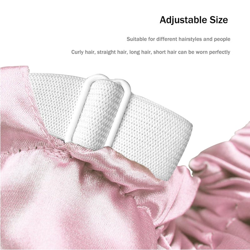 Amamba Shower Caps,100% Real Satin Lined Shower Cap,Extra Large Shower Cap for Women Reusable Waterproof,Adjustable Size&Long Hair Bath Caps（Pink） - Image 4